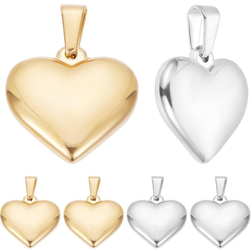 7764 10Pcs 2 Colors Metal Heart Charms 24K Gold Plated 304 Stainless Steel
